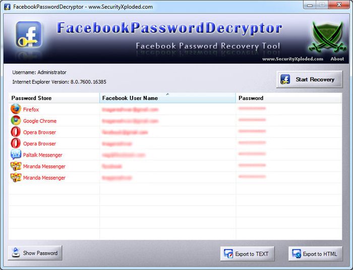 Facebook Password Decryptor 4.0