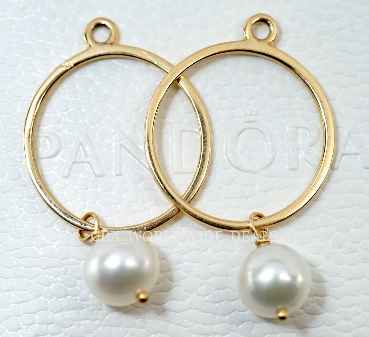 NEW Authentic Pandora 14k Yellow Gold w/ White Pearl Hoop Earrings