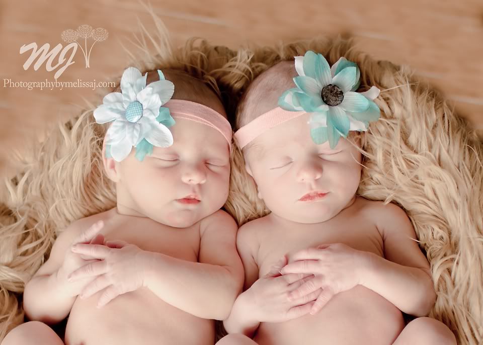 Twin girl newborn session :: Colorado Springs Newborn Photographer :: Photography by Melissa J, twin girls posed alike in basket :: newborn session by www.photographybymelissaj.com
