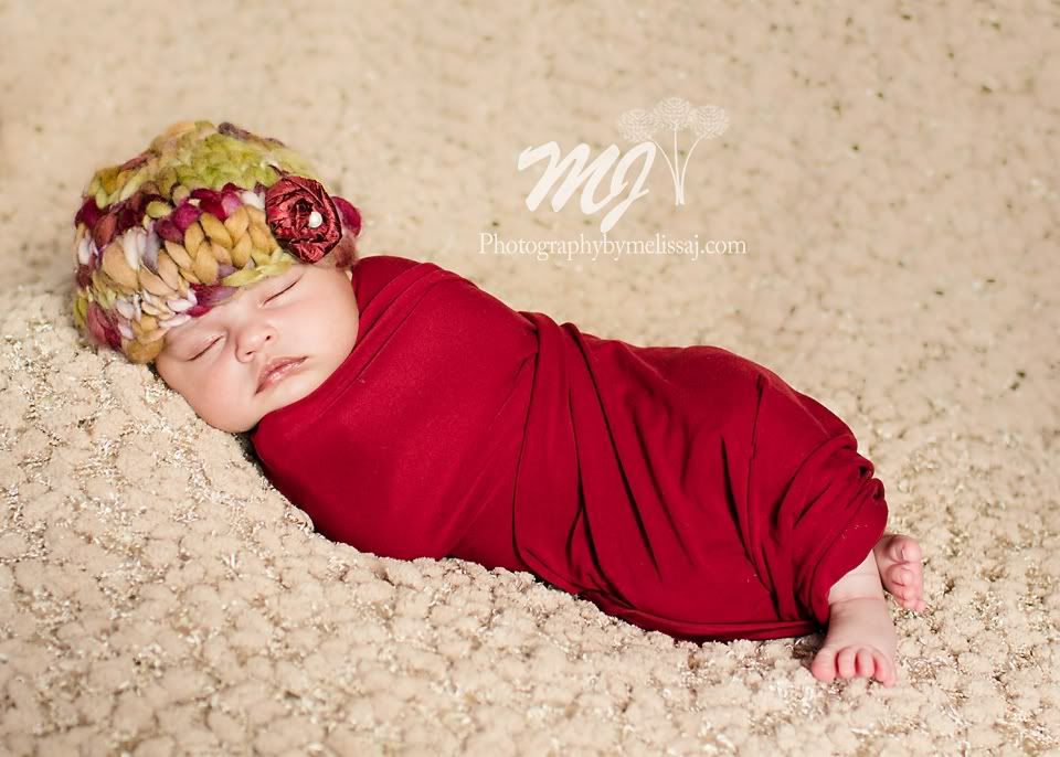 1 month new newborn girl :: newborn portraits :: photography by melissa j, Hat from Raspberry and Lime Wrap is fabric from Joann's www.photographybymelissaj.com