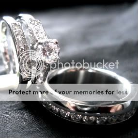 HIS HER SILVER STAINLESS STEEL WEDDING RING SET 3 PC  