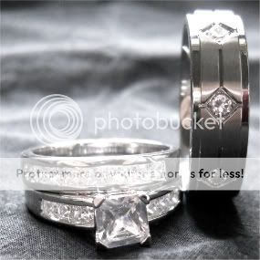 pc Engagement Wedding Titamium and Sterling Silver Ring Se t