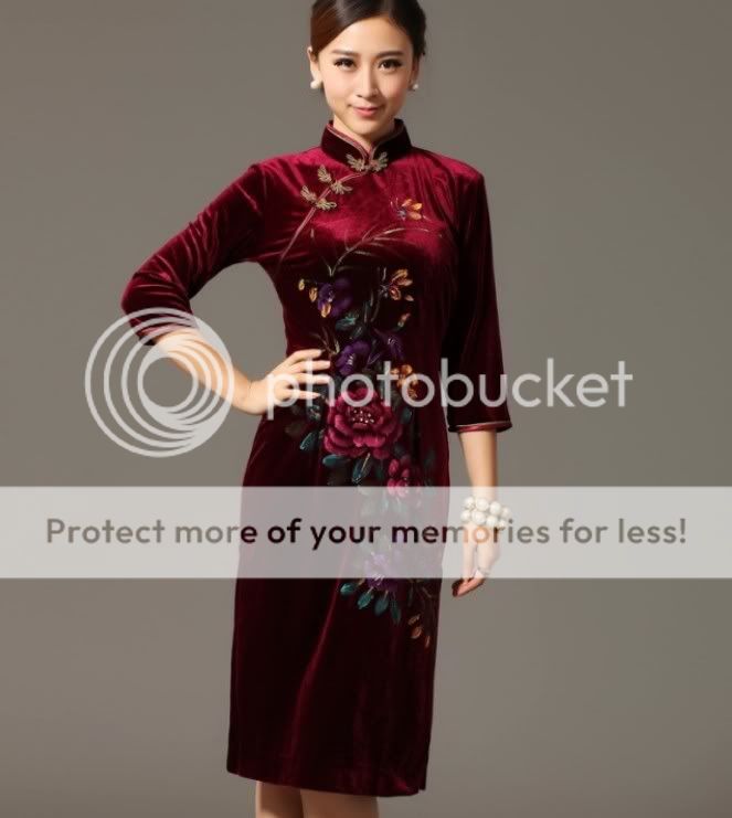 Chinese Women's Handmade Prints Mini Dress Cheongsam Burgundy 6 8 10 12 14