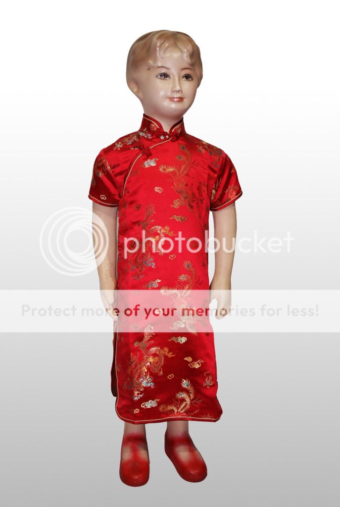 Chinese Kid Child Girls' Silk Satin Dress Cheongsam Red Size 2 4 6 8 10 12