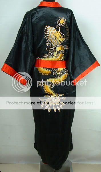 Double Face Chinese Style Mens Silk Bathrobe Robe Gown Black and Red
