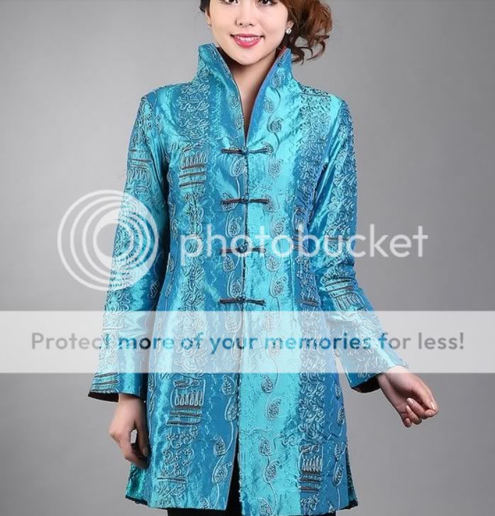 Charming Chinese Women's Silk Jacket Coat Blue Sz M L XL XXL XXXXL