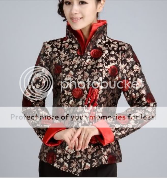 Charming Chinese Women's Silk Jacket Coat Black Sz M L XL XXL XXXL