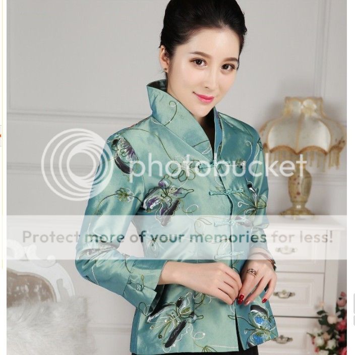 Charming Chinese Women's Silk Embroidery Jacket Coat Green Sz M L XL XXL XXXL