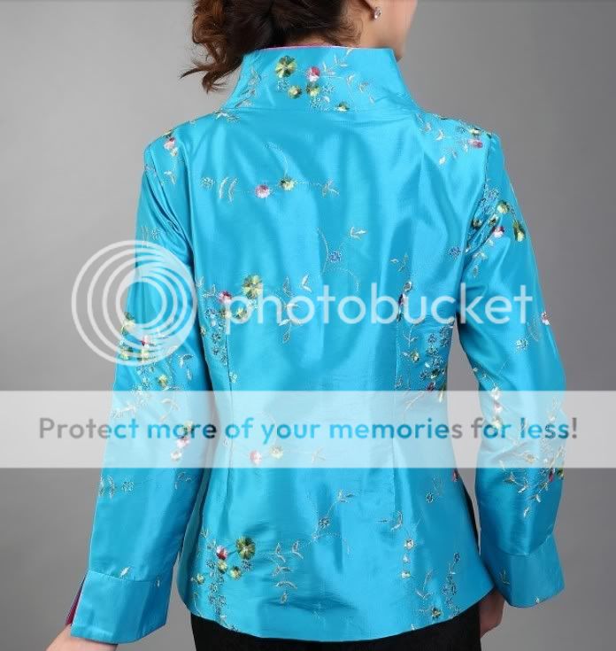 Blue Burgundy Chinese Women's Silk Embroidery Jacket Coat Sz 8 10 12 14 16