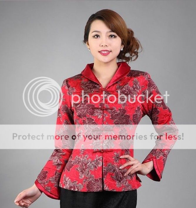Red Green Chinese Women's Silk Jacket Coat Cheongsam Sz M L XL 2XL 3XL