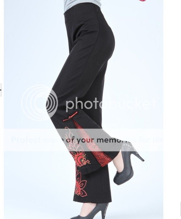 Charming Chinese Women's Embroidery Pants Trousers Black Size M L XL XXL XXXL