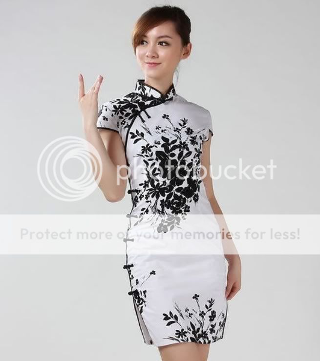 Fashion Chinese Women's Mini Dress Cheongsam White Size 6 8 10 12 14