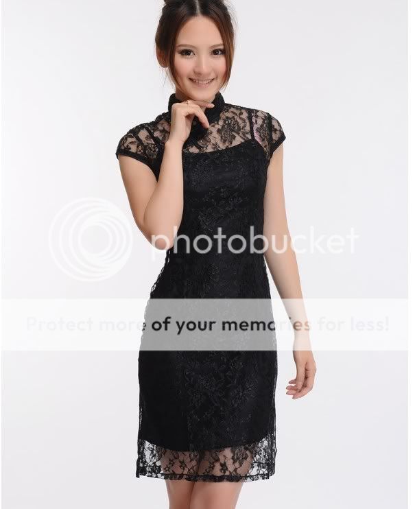 Black Burgundy Chinese Women's Mini Dress Cheongsam Size s M L XL