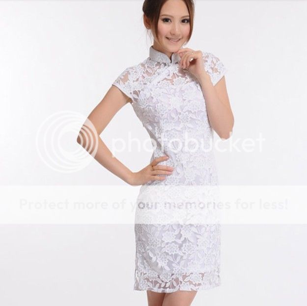 White Red Chinese Women's Lace Mini Dress Cheongsam Size 6 8 10 12