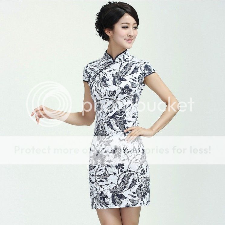 Fashion Chinese Women's Linen Mini Dress Cheongsam White Sz s M L XL XXL