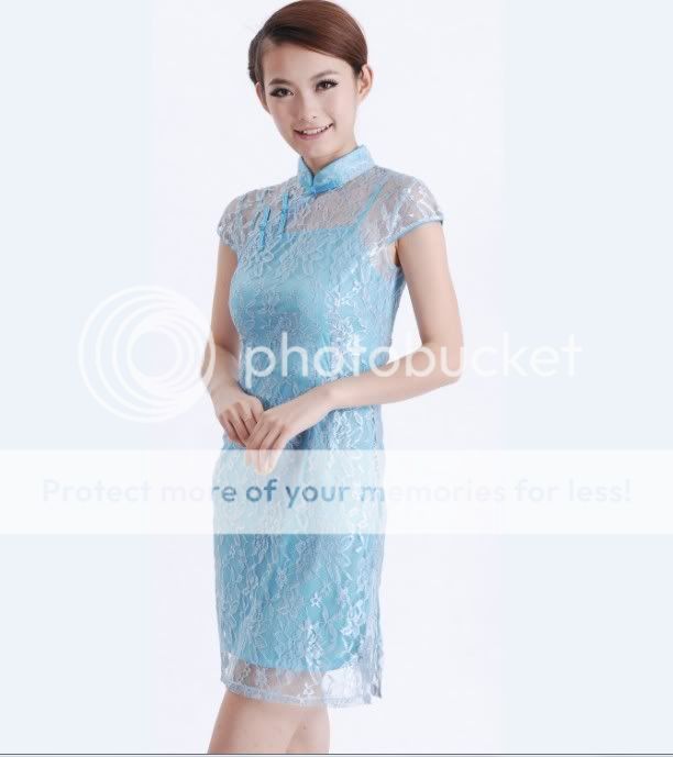 Black Blue Burgundy Chinese Women's Mini Dress Cheongsam Size 6 8 10 12 14 16
