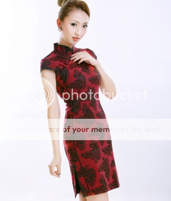 Charming Chinese Mini Dress Cheongsam Burgundy s XXL