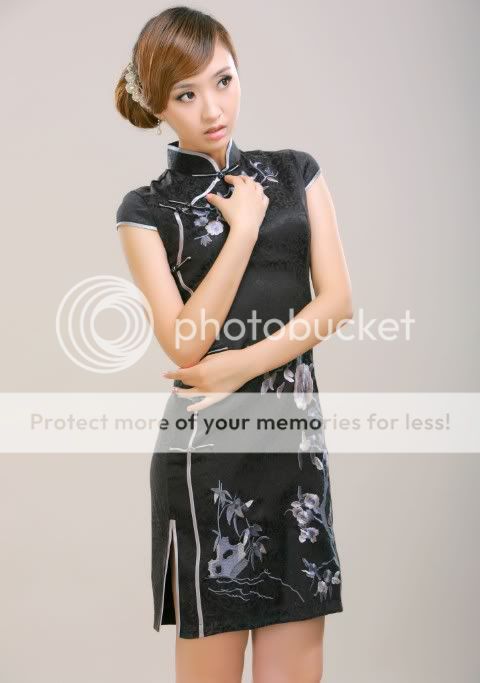 Charming Chinese Women's Mini Dress Cheongsam Black Size 6 8 10 12 14