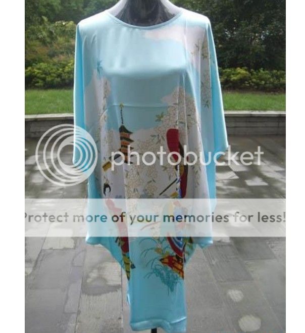 Charming Chinese Silk Women's Kimono Robe Gown Light Blue