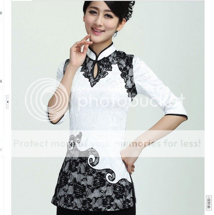 Fashion Chinese Women's Cotton Tops Shirt Cheongsam White Sz 6 8 10 12 14