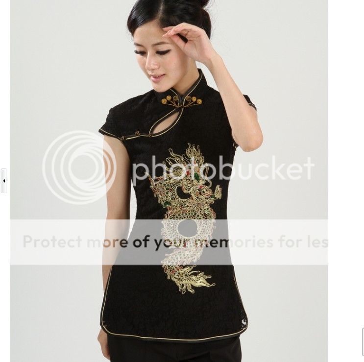 Fashion Chinese Women's Lace Tops Shirt Cheongsam Black Sz s M L XL 2XL 3XL