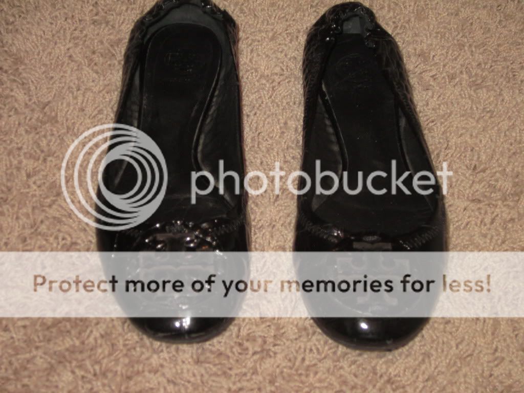 Tory Burch Black Patent Croc Reva Ballet Flats 9.5 GUC  