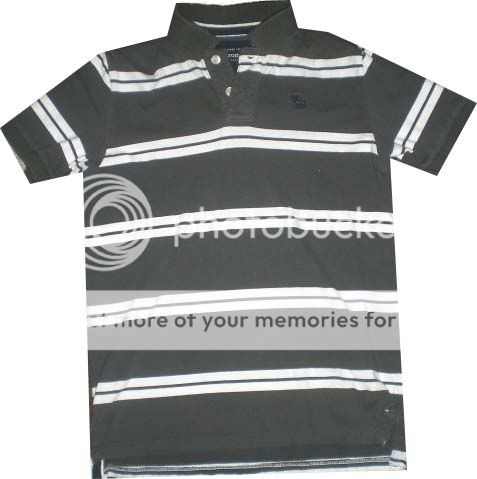 Abercrombie and Fitch Gray and White Stripped Polo (KIDS XL)  